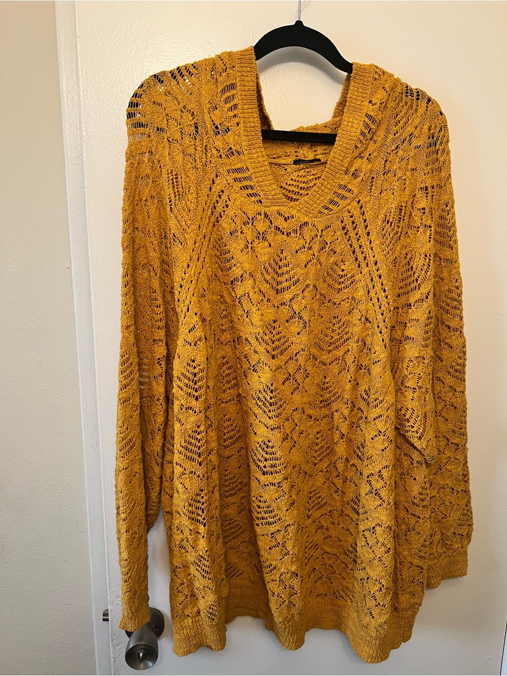torrid Mustard Yellow Open-Knit V-Neck Sweater